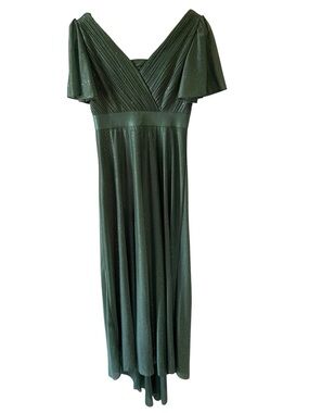 Ever Pretty Dark Forest Green V-Neck Flutter Sleeve Maxi Dress size 4